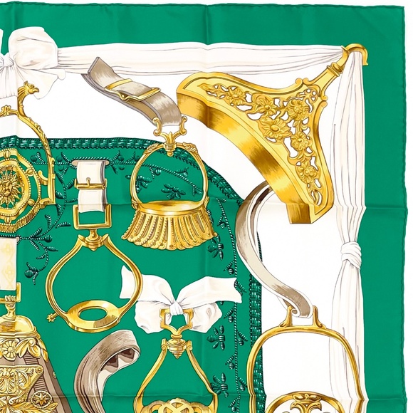 NWT Vintage Hermes Scarf "Etriers" Green - Picture 7 of 10